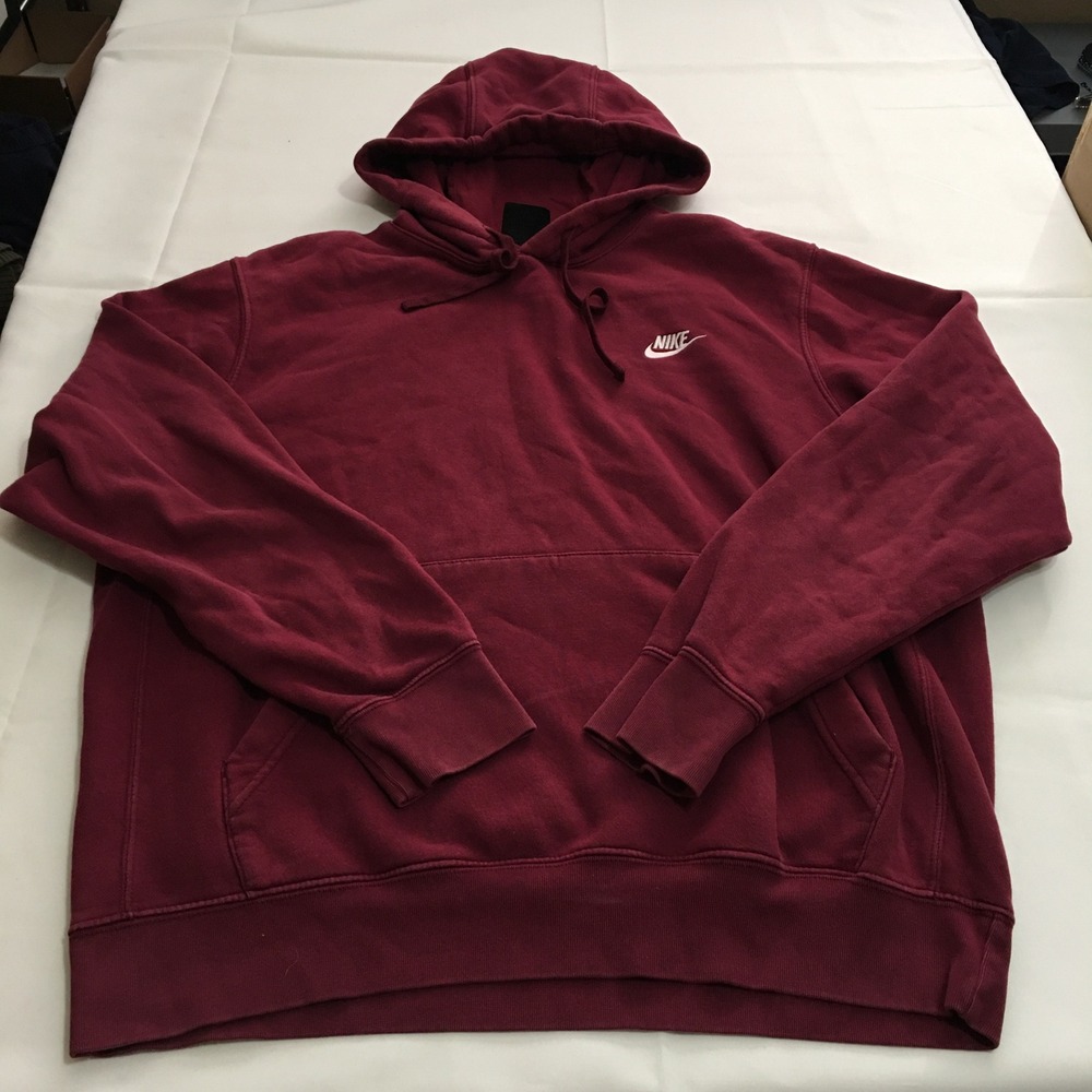 Nike Club Fleece Pullover Hoodie Mens Large Burgundy Sweatshirt